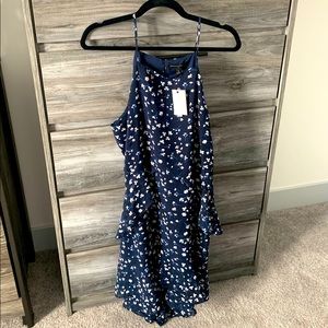 Banana Republic Factory Navy Floral Dress with Flirty Layering